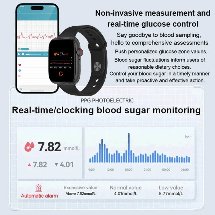 1 year warranty - Smart Painless Blood Glucose Measurement Watch - Measure blood sugar, blood pressure, heart rate, sleep quality and other body indicators.